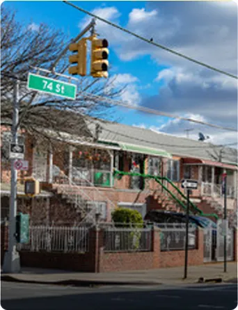 Jackson Heights street with row houses