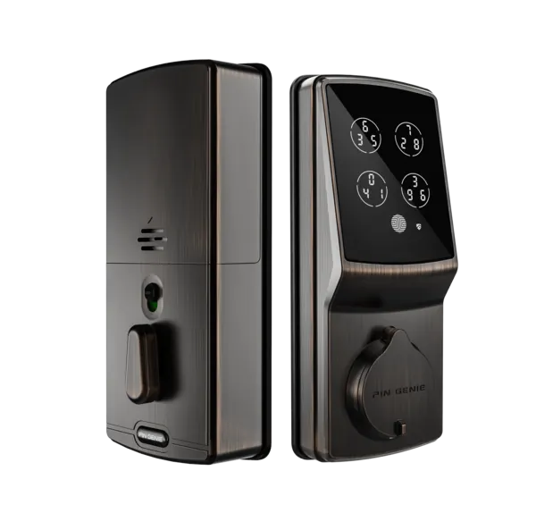Keypad deadbolt installed on a commercial entry door