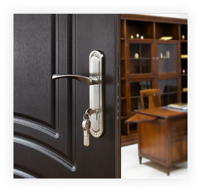 Door lever and mortise lock installed in an Elmhurst apartment